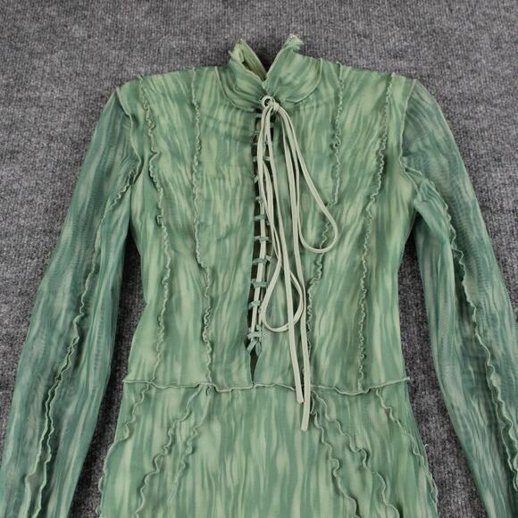 House Of CB Dress XS Dylan Green Colour Ivy Printed Mesh Lace Up Mini Sexy Party - Picture 7 of 16